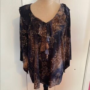 Floral Sheer Women's Top - Black and Brown